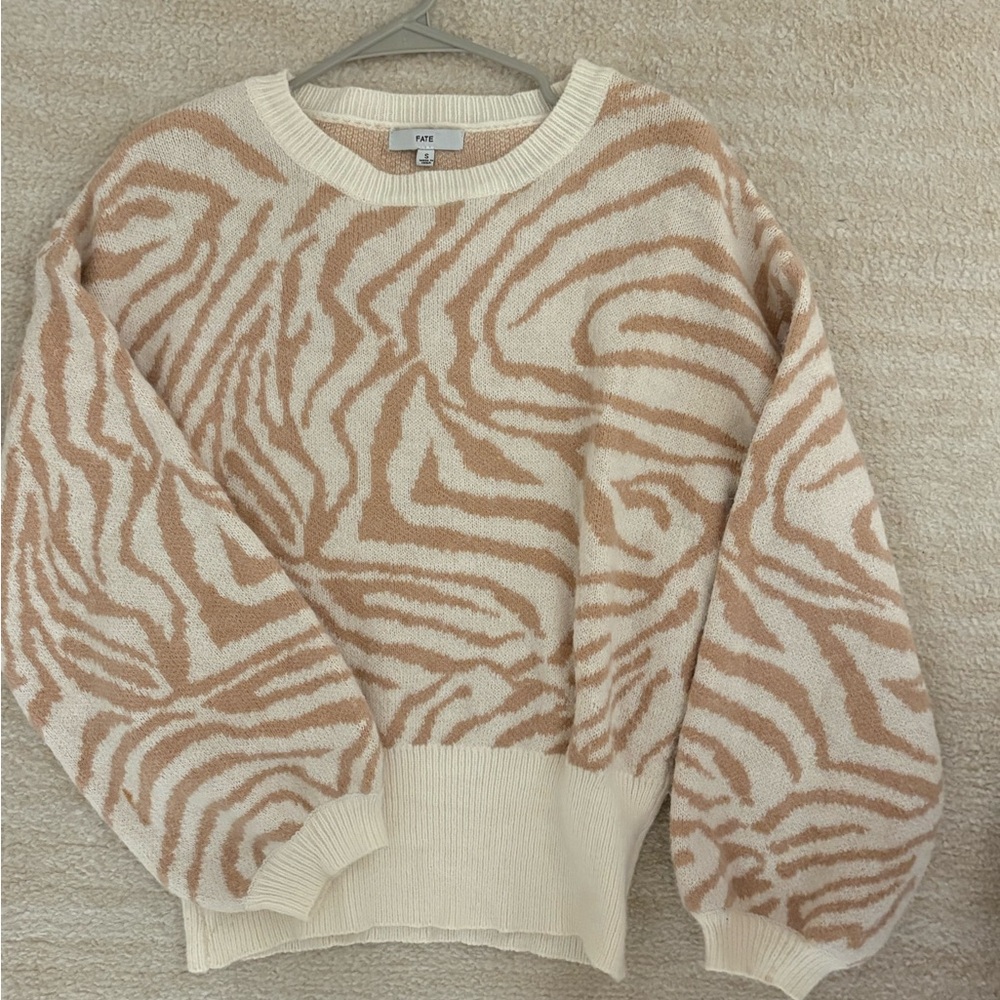 Fate Cream and Blush Zebra-Print Crewneck Sweater